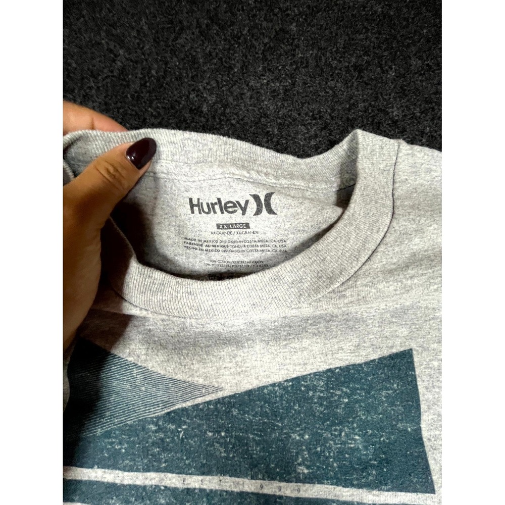 Hurley T Shirt Mens 2XL Heather Gray Cotton Geometric Logo Crew Neck Surf Skate - Picture 4 of 6